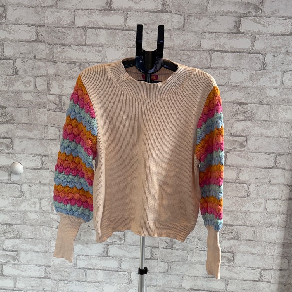 THML Sweater with Colorful Patterned Sleeves